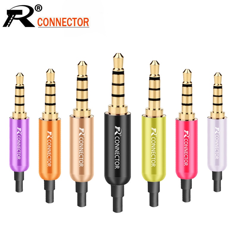 10pcs/lot Aluminum Tube 3.5mm 4 Poles Stereo Connector with Tails Gold Plated Male Plug Audio Jack 3.5mm R Connector