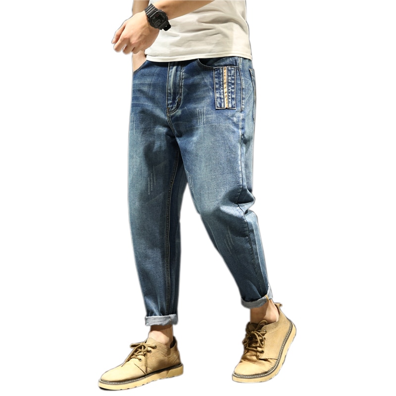 Harem jeans mannen harembroek mannelijke plus size losse casual broek denim homme 100% katoen Plus size volledige lengte mens broek