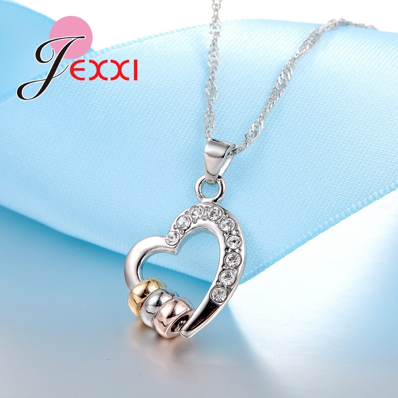 Trendy 925 Sterling Silver Shinning Gemstone Hollow Heart Earrings Necklace Women Wedding Anniversary Jewelry Sets