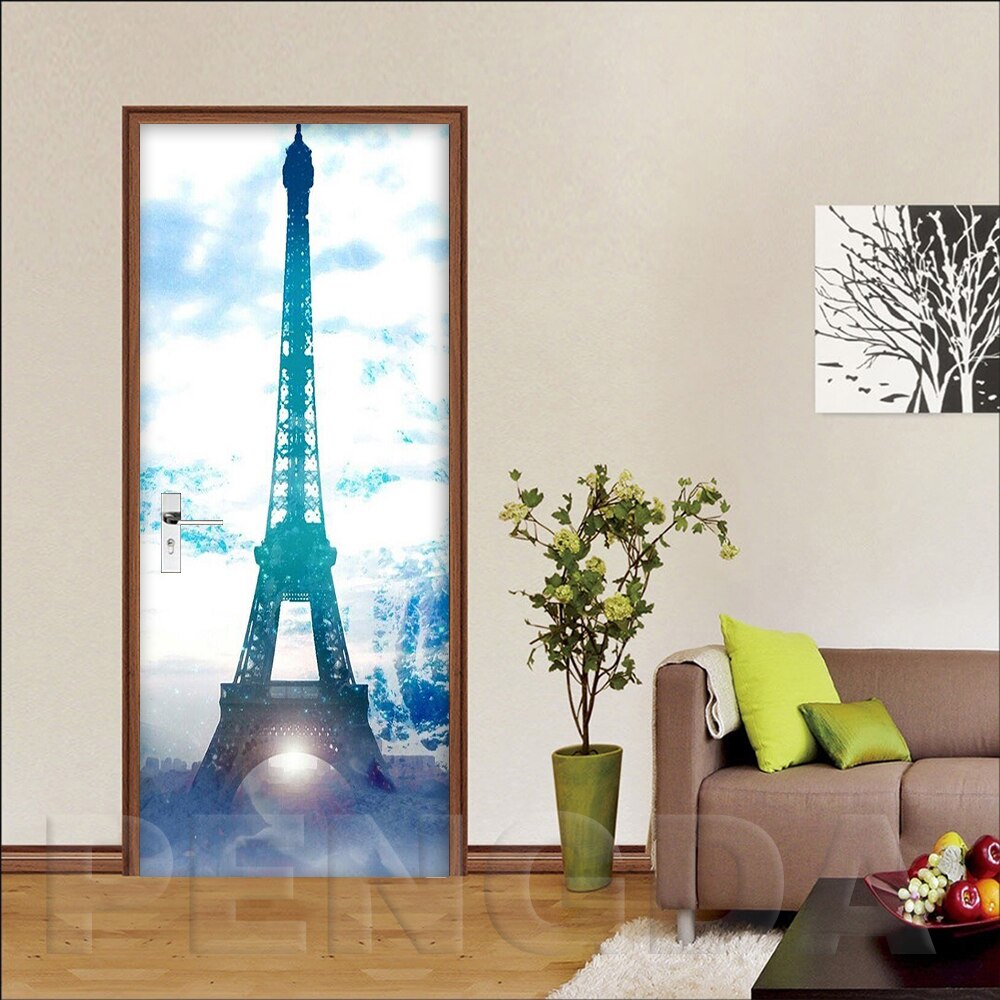Självhäftande 3d papper 2 st renovering paris torn landskap diy pvc klistermärken dörr vattentät heminredning dekal tryck konst bild: Dörr yxcv 2715-08 / 95 x 215cm