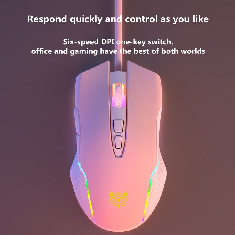 product Onikuma cw905 pink girl gaming mouse wired mechanical game dedicated RGB computer mouse 6-speed DPI