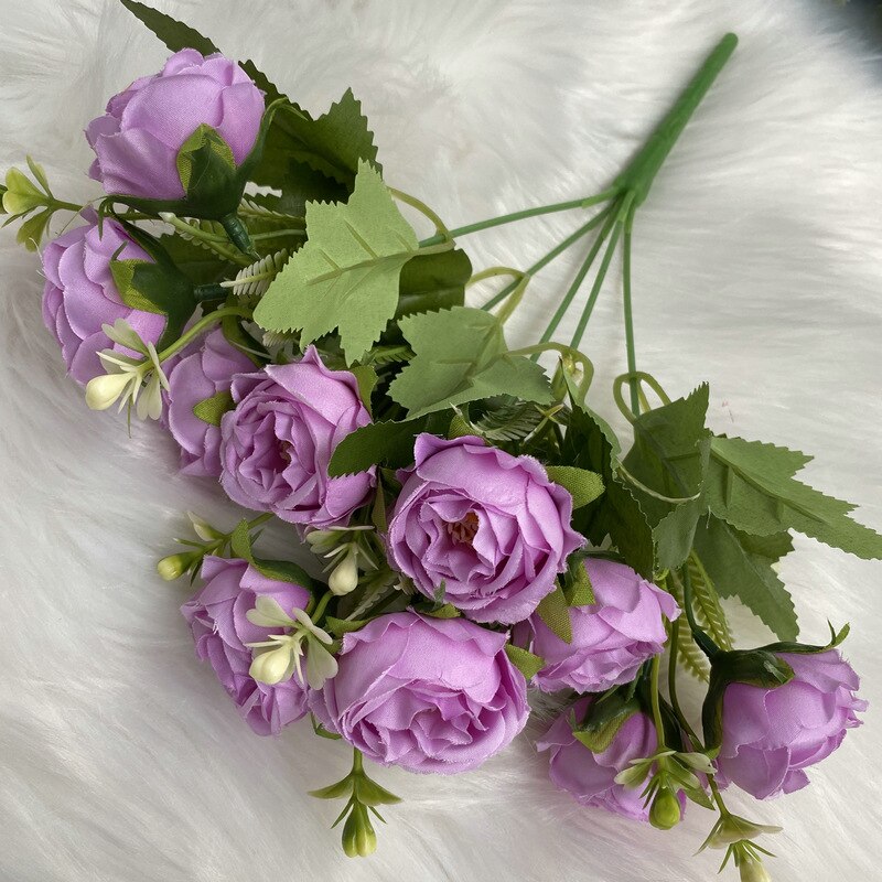 Artificial Silk Peony Gypsophila Bouquet Wedding Bride Holding Flowers Home Living Room Garden Desktop Flower Arrangement Decor: Light purple