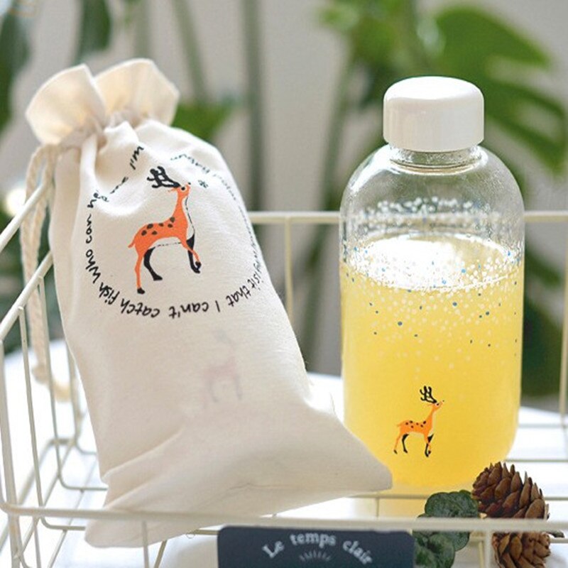 Botella de agua de cristal hecha a mano con patrón de animales, con nieve fresca, con bolsa de almacenamiento, SH174-112 de botella de cristal
