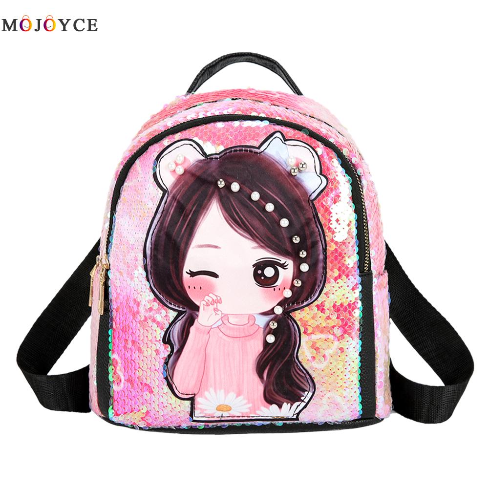 SchöNe Pailletten Frauen Mädchen Rucksack Karikatur Puppe Licht Schulter Schule Taschen: Beige