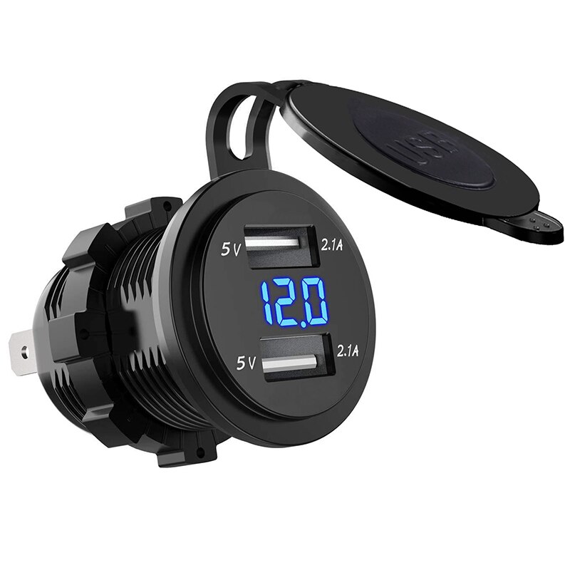 Eafc 12-24V Dual Usb Lader Socket Waterdichte Stopcontact 2.1a 10a Zekering Voor Motorfiets Auto Vrachtwagen Boot Adapter Aansluiting: Blauw