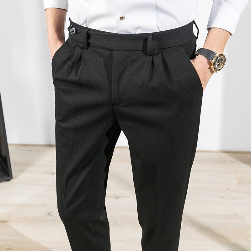 Vestido de negocios ajustado estilo británico para hombre, ropa de calle de Color sólido, traje informal Formal de oficina, traje Social, pantalones, traje de verano