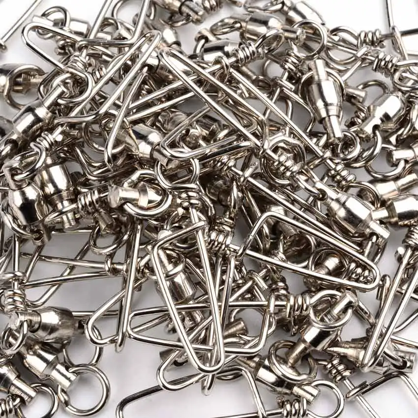 50pcs Fishing Ball Bearing Swivel with Coastlock Snap 0-6# Stainless Barrel Swivels Hook Lure Fishing Connector Tackle Box