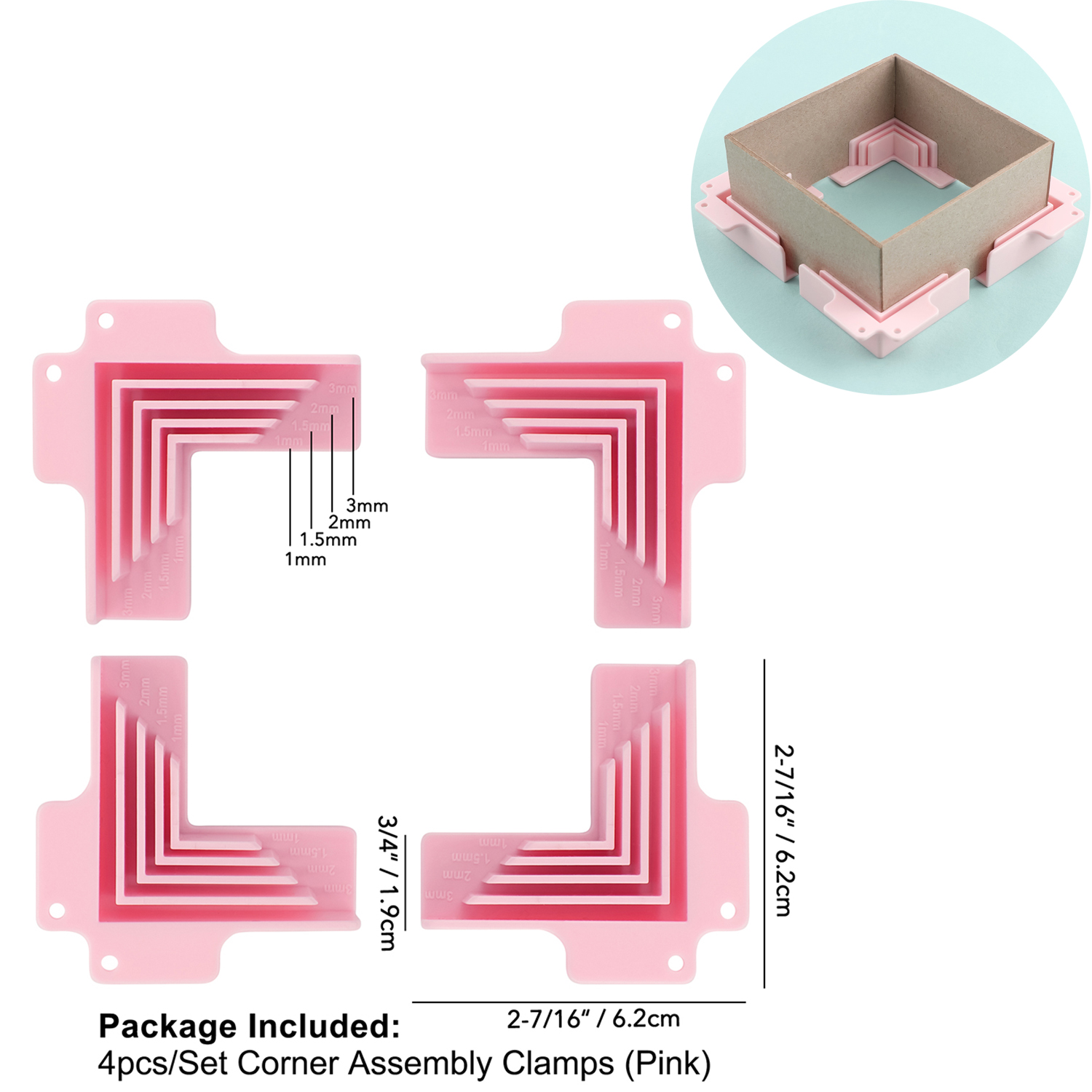 4 Stück/einstellen kreative Eck-/Trennwand-Montageklemmen für sterben einfache Herstellung von Boxen, T-förmige Eckführungen für 1/1,5/2/3 mm breite Spanplatten: Fleckige