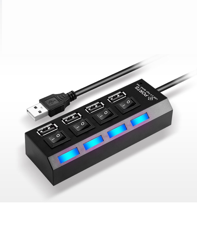 USB Hub 2.0 Multi USB 2.0 Hub High Speed LED 4 / 7 Ports USB Splitter For PC Computer Accessories Laptop With ON/OF: White