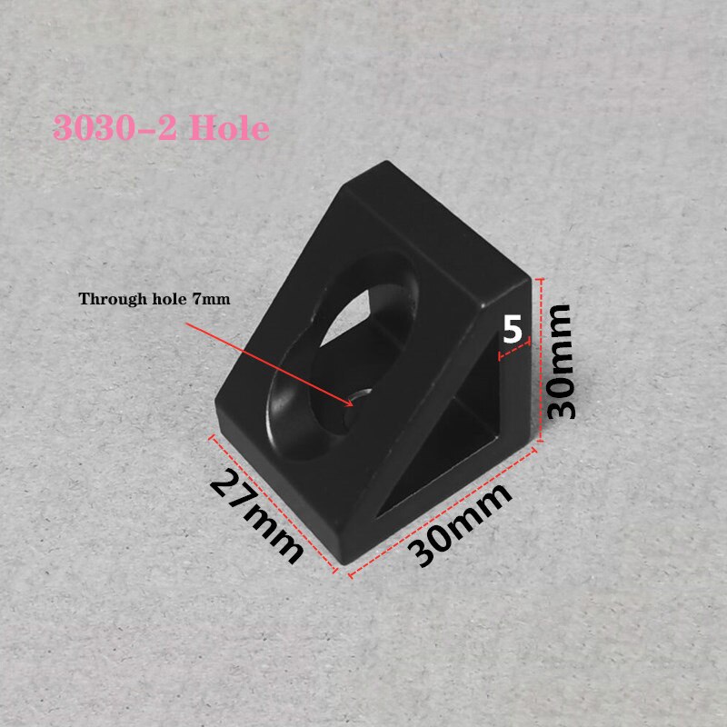 1Pc Zwarte Kleur Hoek Beugel 90 Graden Hoek Verbinding Voor Aluminium Profiel /3030/4040/4080/2040/3060/50100 Driehoek Blok: 3030-2 hole