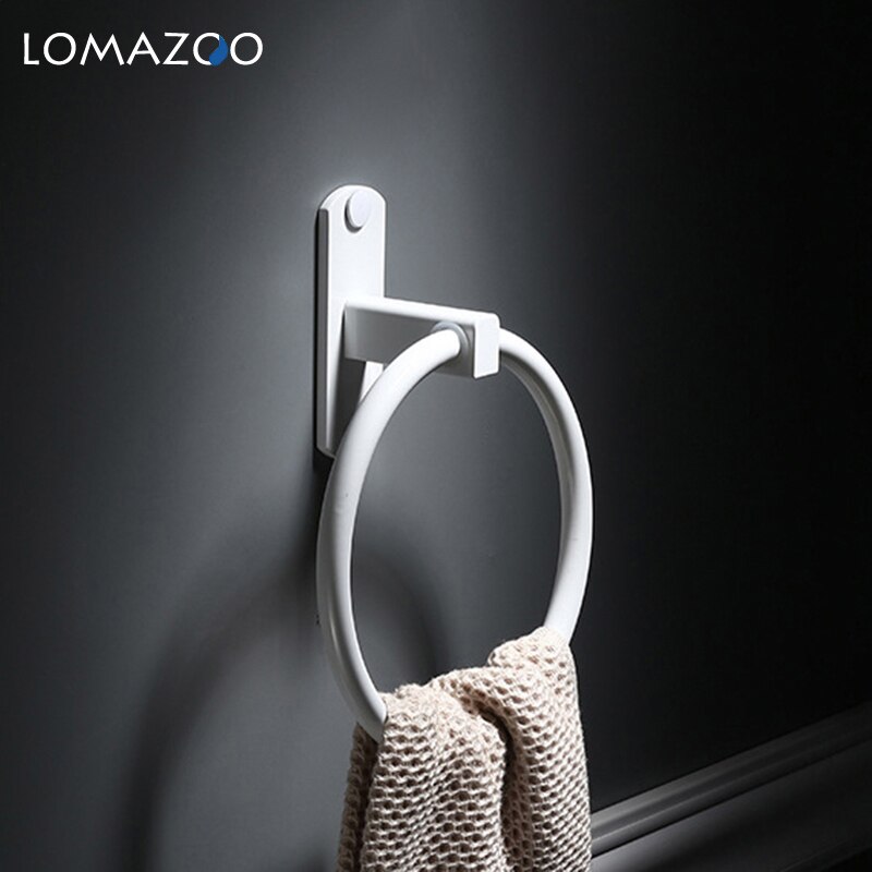 Toallero de baño negro blanco baño toalla de mano aluminio accesorios de baño toallero barras toalla anillo toalla colgador toallero baño: Blanco