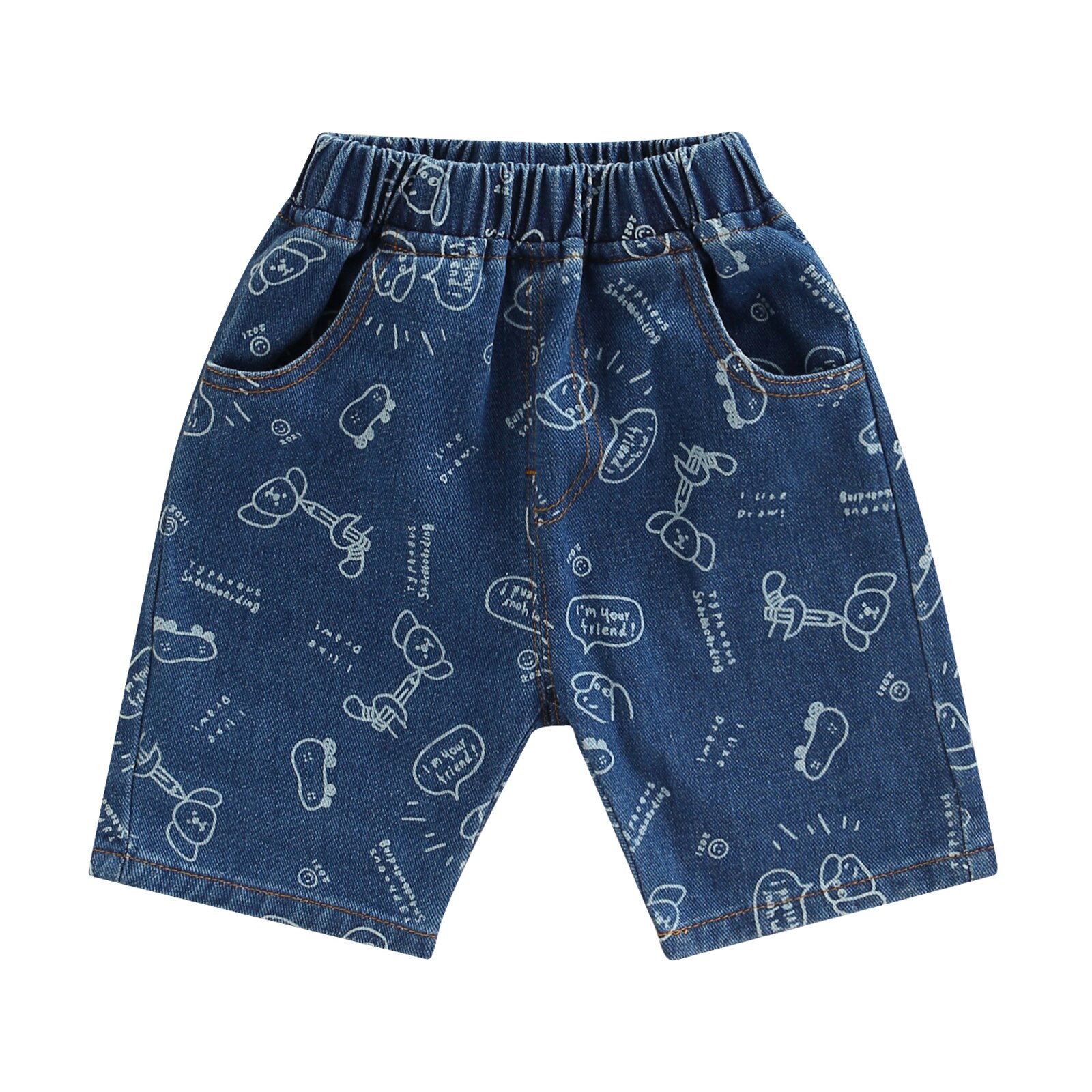New Summer Kids Boy Denim Shorts bambini vita elastica Casual Cartoon Animal Pattern pantaloni stampati con tasche: dark blue / 6T