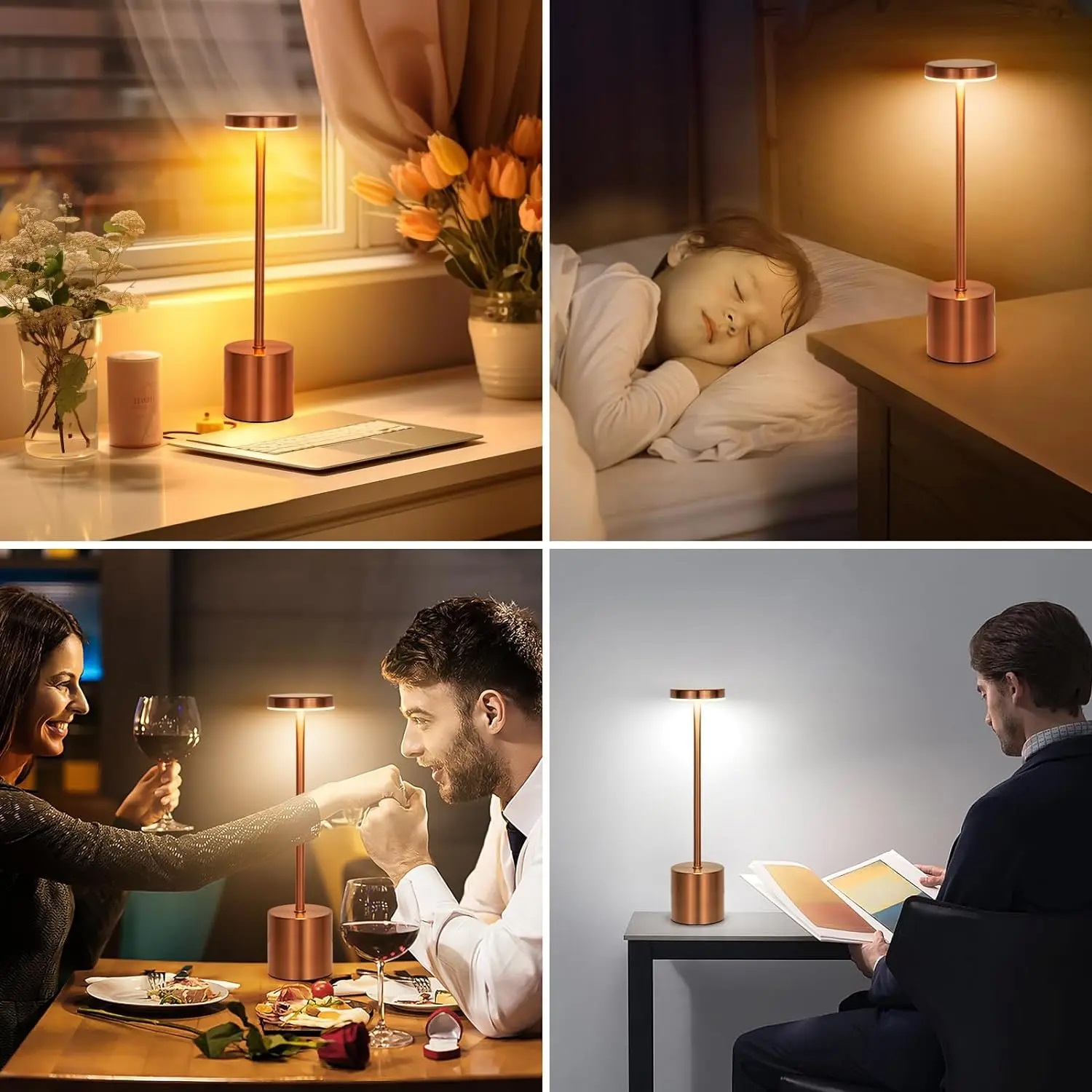 3-kleuren LED-tafellamp Aanraaksensor Oplaadbaar Desktop Nachtlampje Sfeerlamp voor boekwinkel Schilderkamer Studeerkamer