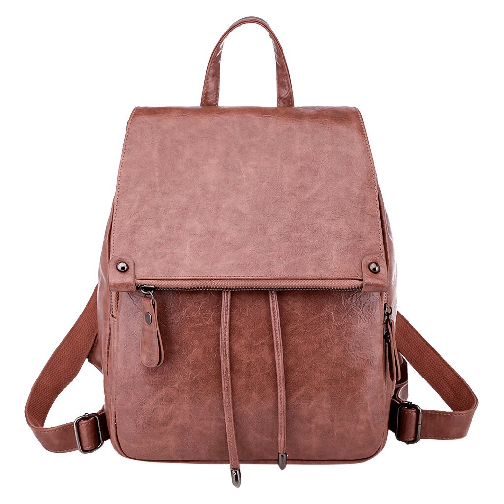 Women Travel Backpack Women's Leather Backpack Solid Durable Waterproof Backpacks Retro Student Schoolbag Casual Bag: Pink