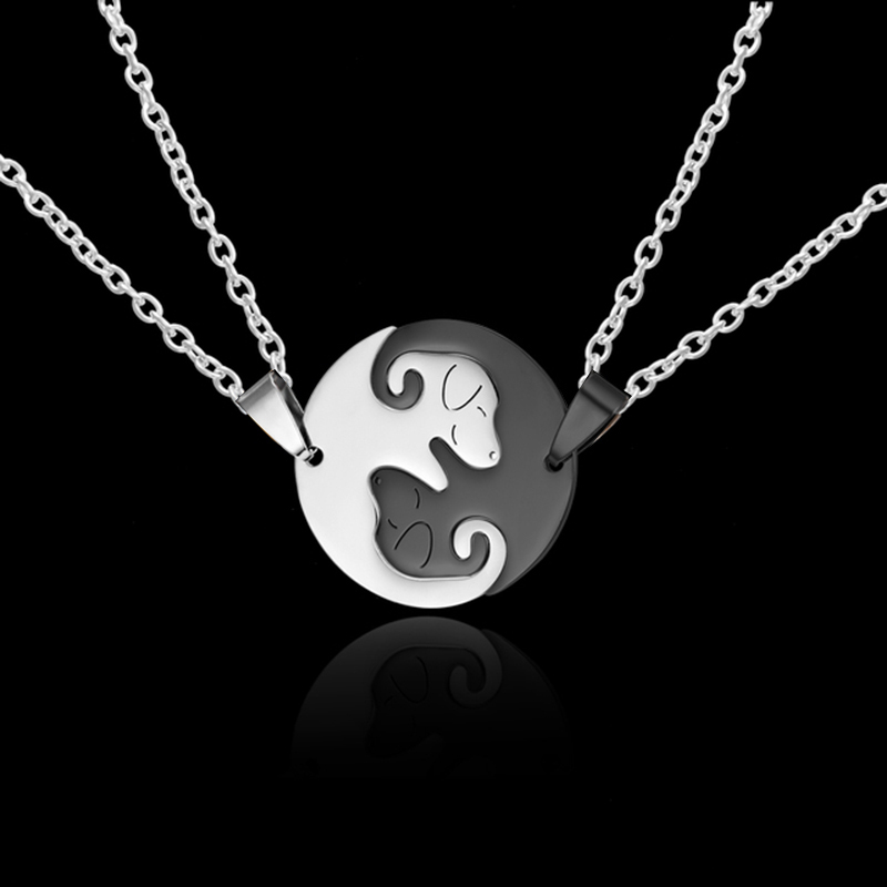 2pcs Personality Yin Yang Dog Couple Necklace Women Pair Pendant Matching Collar Stainless Steel Chain Stitching Jewelry: cobalt violet