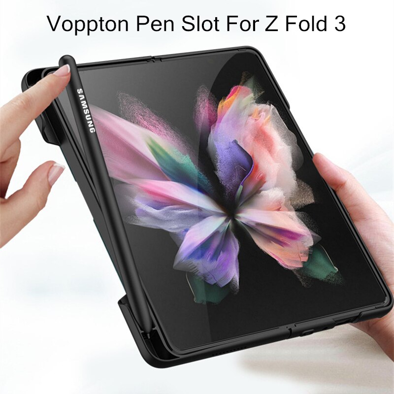 Magnetische Kickstand Pen Houder Slot Case Voor Samsung Galaxy Z Vouw 3 Case Met Mobiele Telefoon Stylus Pen Matte Hard pc Cover