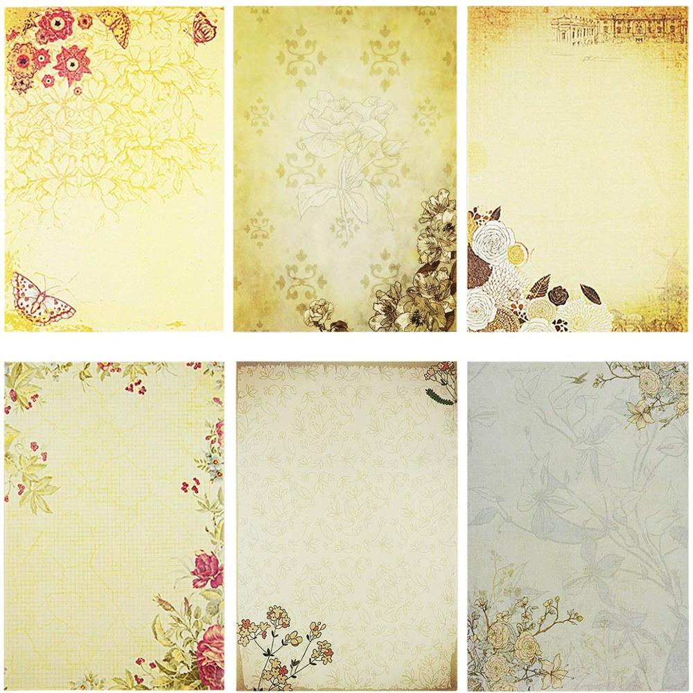 Papel de escritura Floral Vintage para escritura a mano, de flores surtidas, papel decorativo, Papel Kraft imprimible, 5 uds.