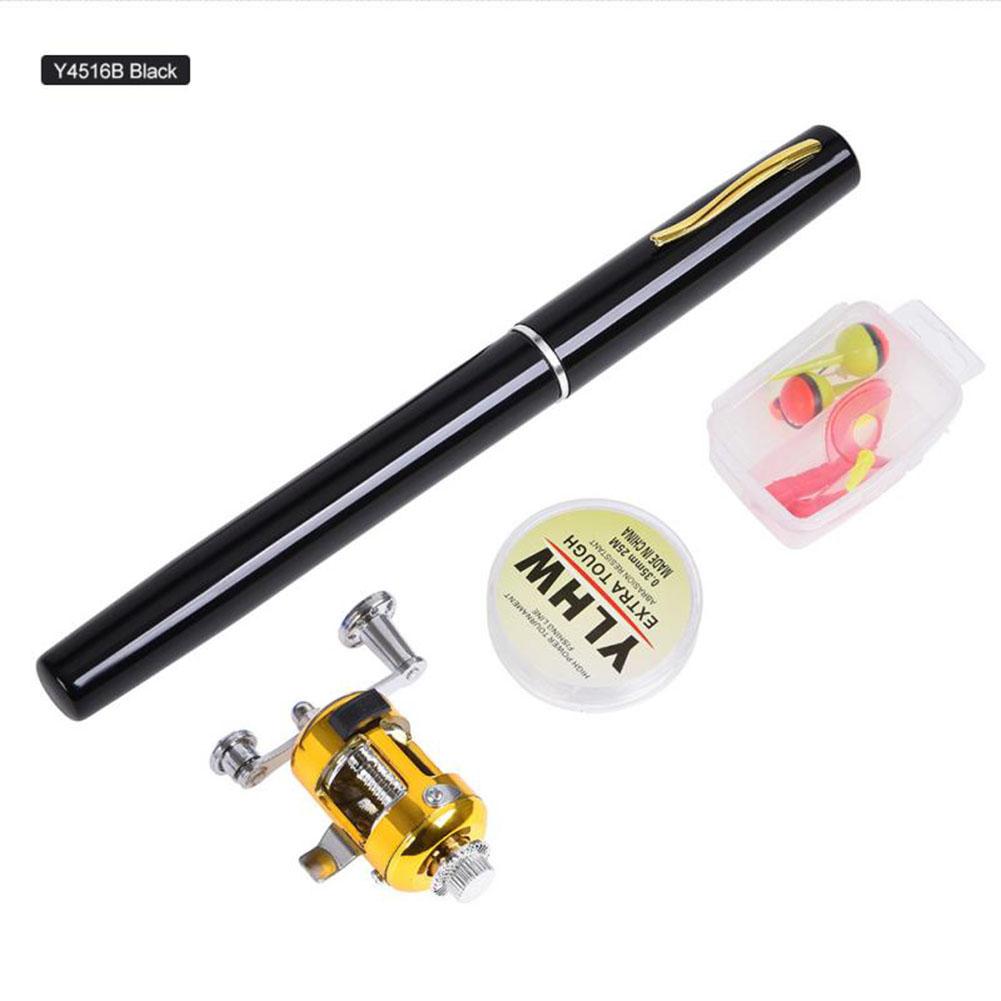 Outdoor Portable Mini Pen Fishing Rod Telescopic Pocket Pen Fishing Rod Mini Fishing Pole Fishing Accessory For Fishing Gear Set: black