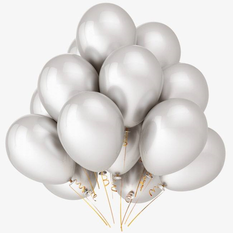 Ballons gonflables à Air et à hélium en Latex, 20 pièces, 12 pouces, or, argent, noir, pour décor de fête de mariage, fournitures pour enfants: Silver