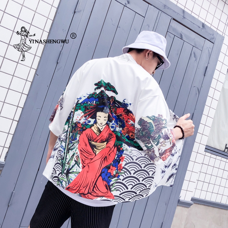 Japanse Kimono Traditionele Robe Kimono Vest Mannen Zomer Strand Harajuku Unisex Kimono Cosplay Yukata Vrouwen Shirt Tops