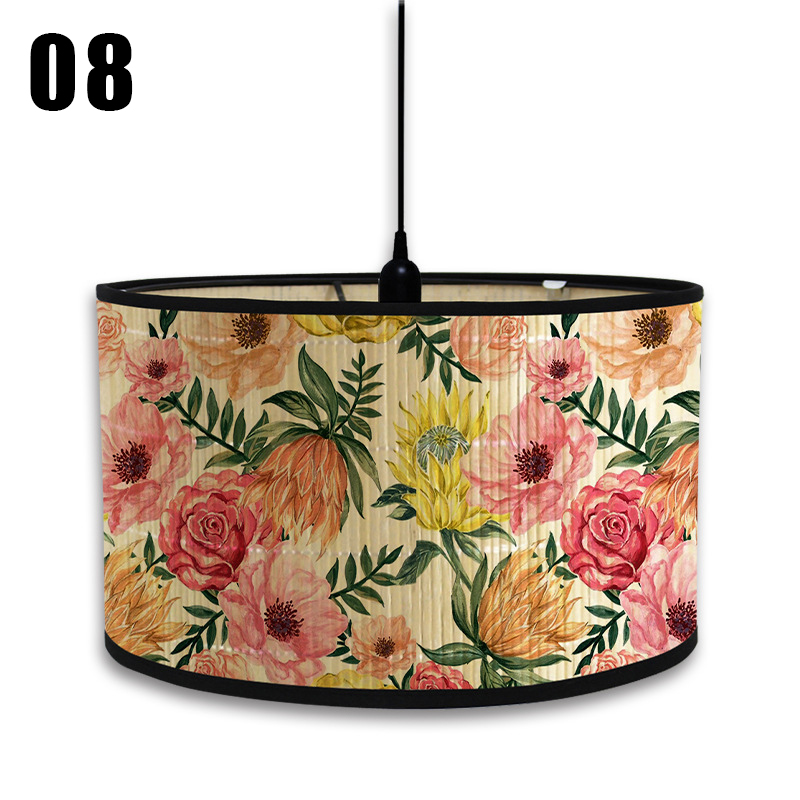 Håndlaget bambus lampeskjerm retro amerikansk blomstertrykk lampeskjerm varm husdekorasjon lysekrone lampeskjerm belysning håndverk: Elfenben