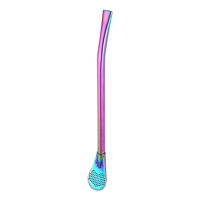Multicolour Stainless Steel Coffee Spoon Straw Drinking Tea Yerba Mate Straw Gourd Bombilla Filter Spoon: Purple