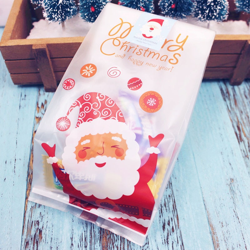 25 stuks 23*8.5cm Kerst Candy Cookies Verpakking Zak Jaar Bag Xmas Kerstman Koekjes plastic Zakken Voor Party Decor