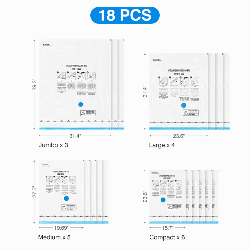 Sacchetti di stoccaggio sottovuoto 8-18 pezzi Borsa salvaspazio Pompa ad aria ricaricabile da viaggio Vari sacchetti sigillanti Pompa per comprare vestiti Coperta Bagagli: verde