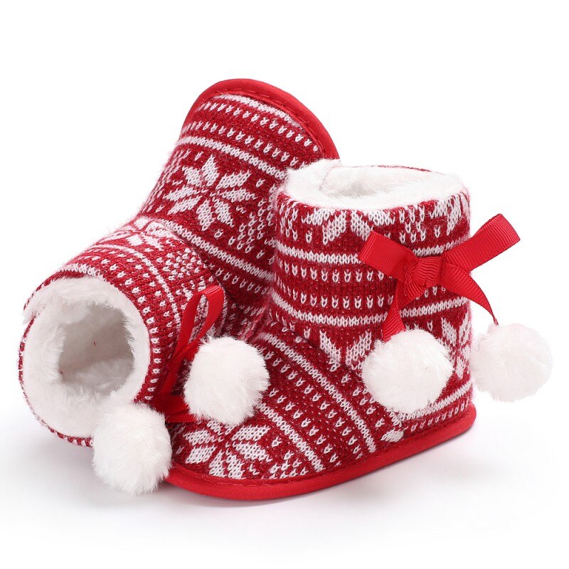Varm vinter baby snø støvler første rullator pluss kashmir rød lønn baby støvler prewalker jule småbarn sko