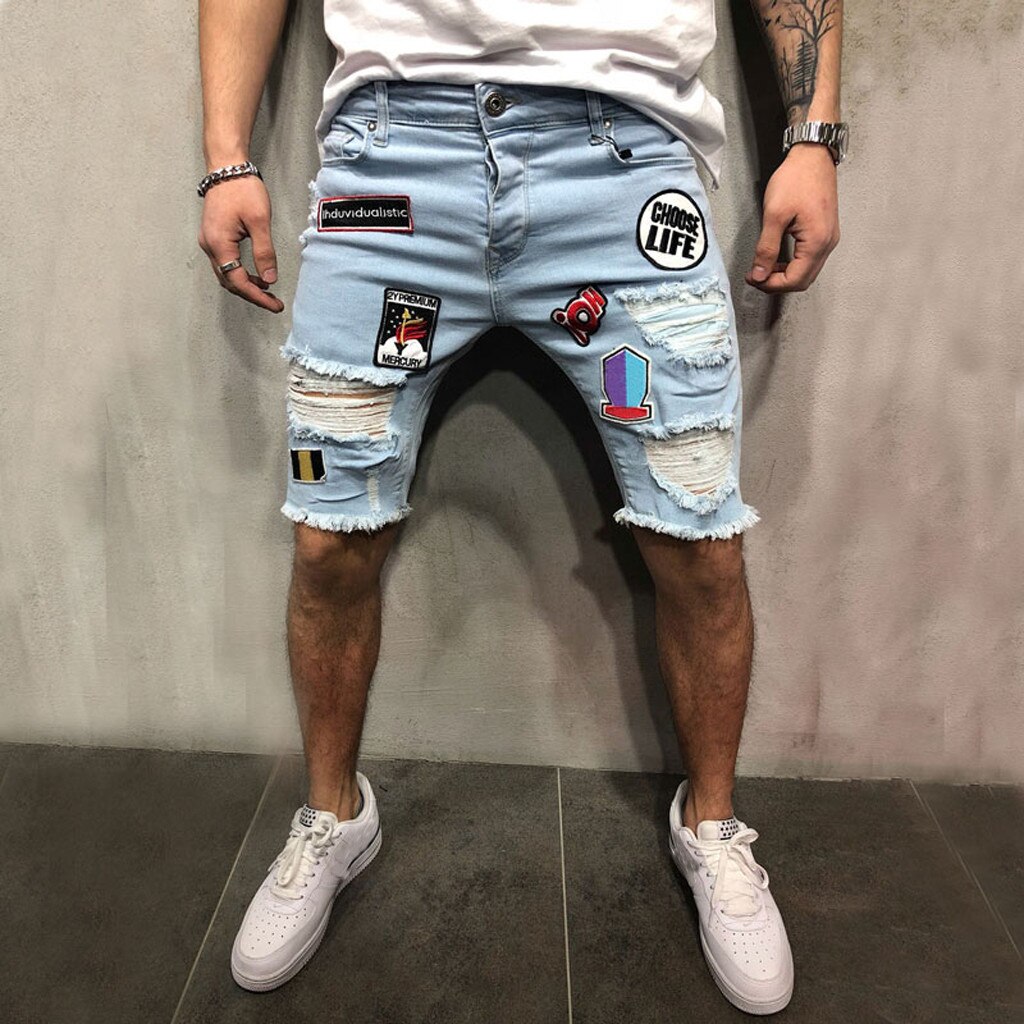 Korte Broek Mannen Katoen Verontruste Denim Shorts Gescheurde Jeans Casual Gaten Broek Zomer Korte