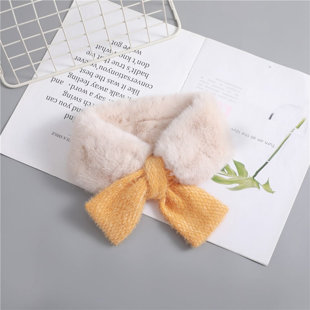 Neue Winter Baby Mädchen Pelz Warme Halstuch Bowknots Kragen Kleinkinder Kinder Patchwork Kreuz Schals: yellow