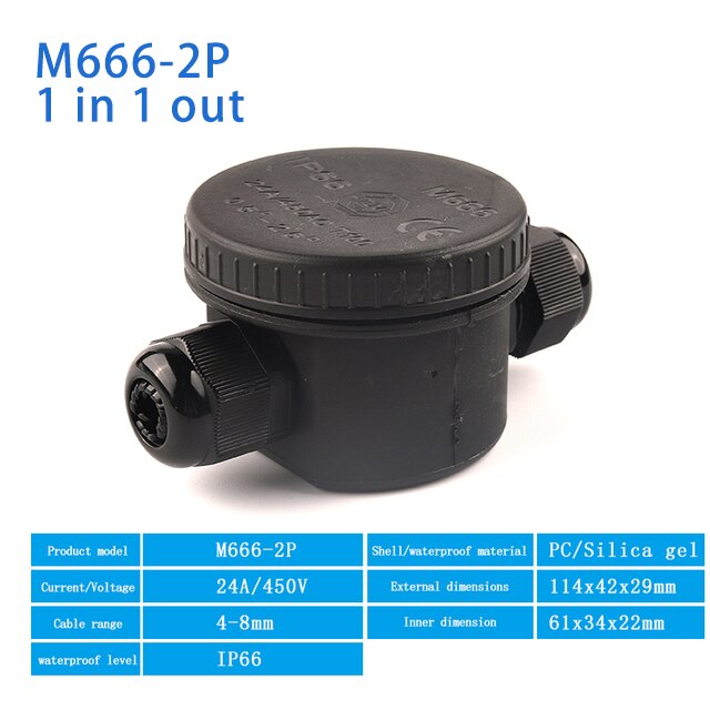 2 Way Outdoor Waterproof Electrical Cable Wire Connector Round Junction Box IP66 With Terminal Light Accessories 24A/450V: Default Title