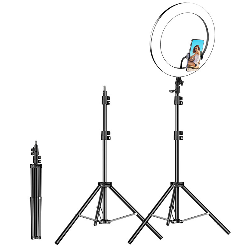 Dimmable LED Selfie Ring Light with Tripod USB Selfie Light Ring Lamp Big Photography Ringlight with Stand for Cell Phone Studio