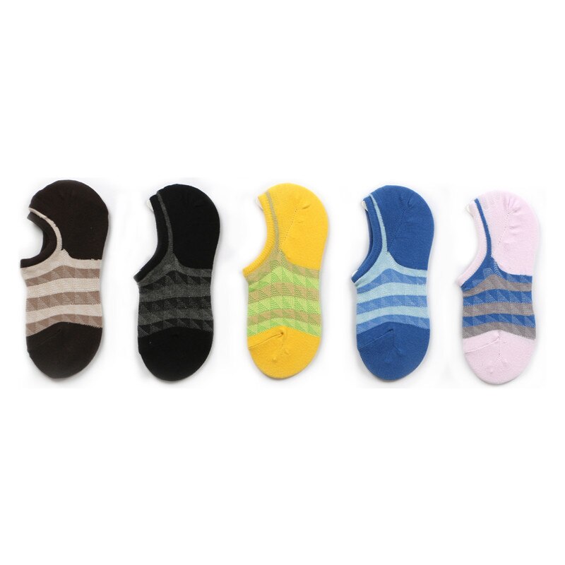 5 par / parti mænds sokker low-cut stribesokker usynlig strikket sok åndbar bomuld skridsikker: 5 farver blandet