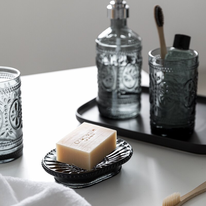 Scandinavische Stijl Glas Badkamer Accessoires Set Shampoo Dispenser Zeepkist Tandenborstel Beker Creatieve Lotion Fles Luxe Decoratie