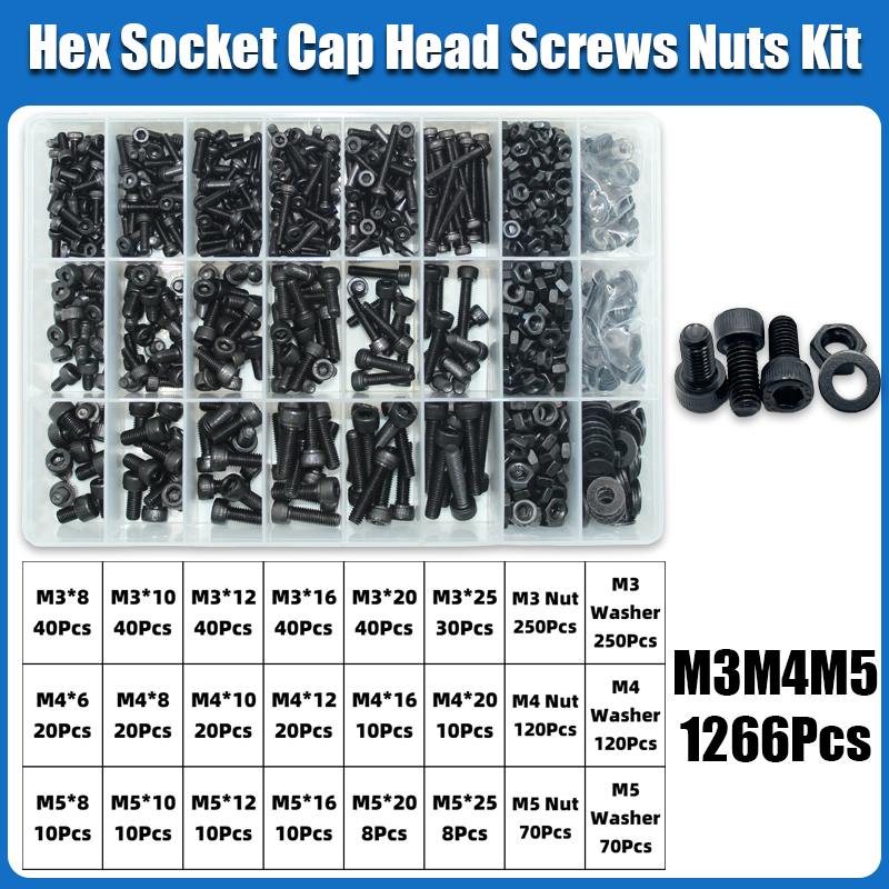 M2 M2.5 M3 M4 M5 M6 Hex Socket Head Cap Set Allen Screw DIN912 Black 12.9 Grade Carbon Steel Screws Nuts Bolt Washer Assortment: Blue