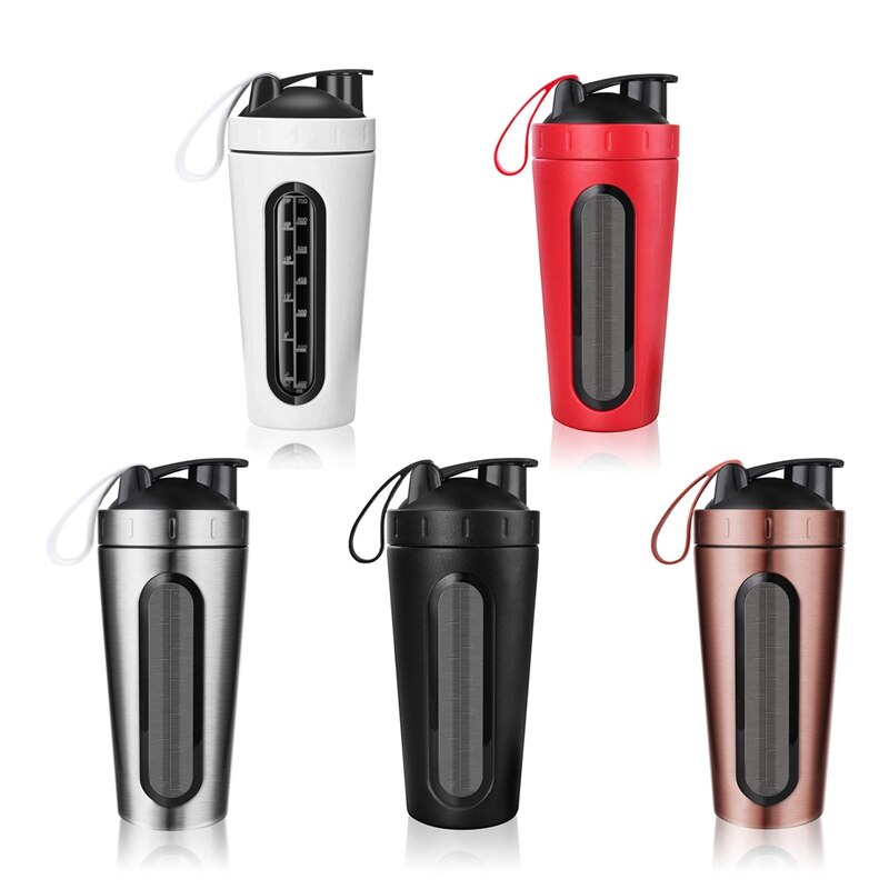 Protein shaker flaske, rustfrit stål sport vandflaske shaker cup, lækagesikker, bpa fri