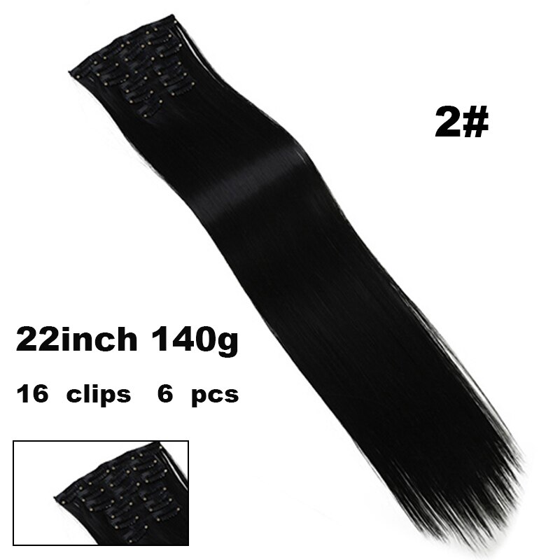 Xuanguang 6 stk/sæt 16 clips 22 tommer fuld hoved clip in hair extension langt glat hår syntetisk hårstykke til kvinder: 2