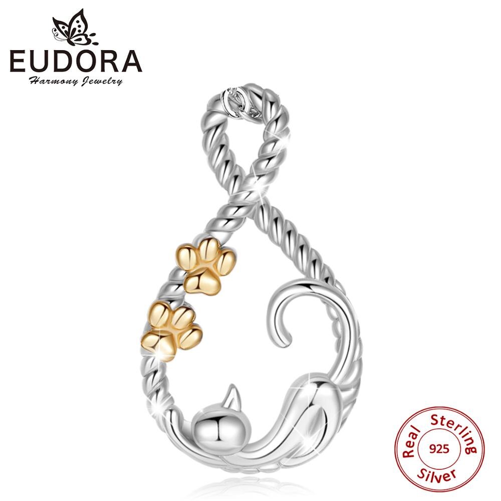 Eudora Sterling Zilveren Slapen Kat Hanger Ketting Goud Kat Voetafdrukken Ketting Dier Sieraden Voor Lady Girl Met Doos D187: only pendant