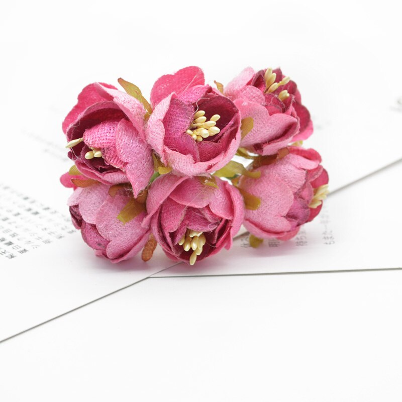 6 piezas de flores artificiales rosas de té flores decorativas para boda coronas adornos navideños para el hogar diy Caja de estampa: H