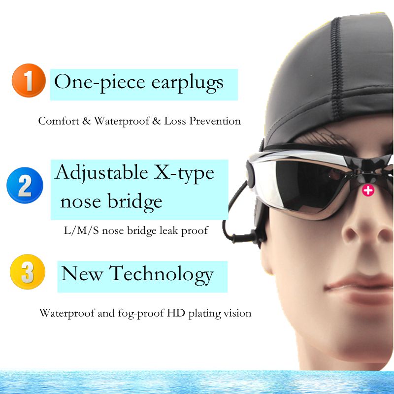 Myopie Schwimmen Brille Mit Hut Ohr Stecker Nase Clip Anzug Wasserdichte Optische Schwimmen Tauchen Gläser Anti-nebel Dioptrien Schwimmen brillen Pool