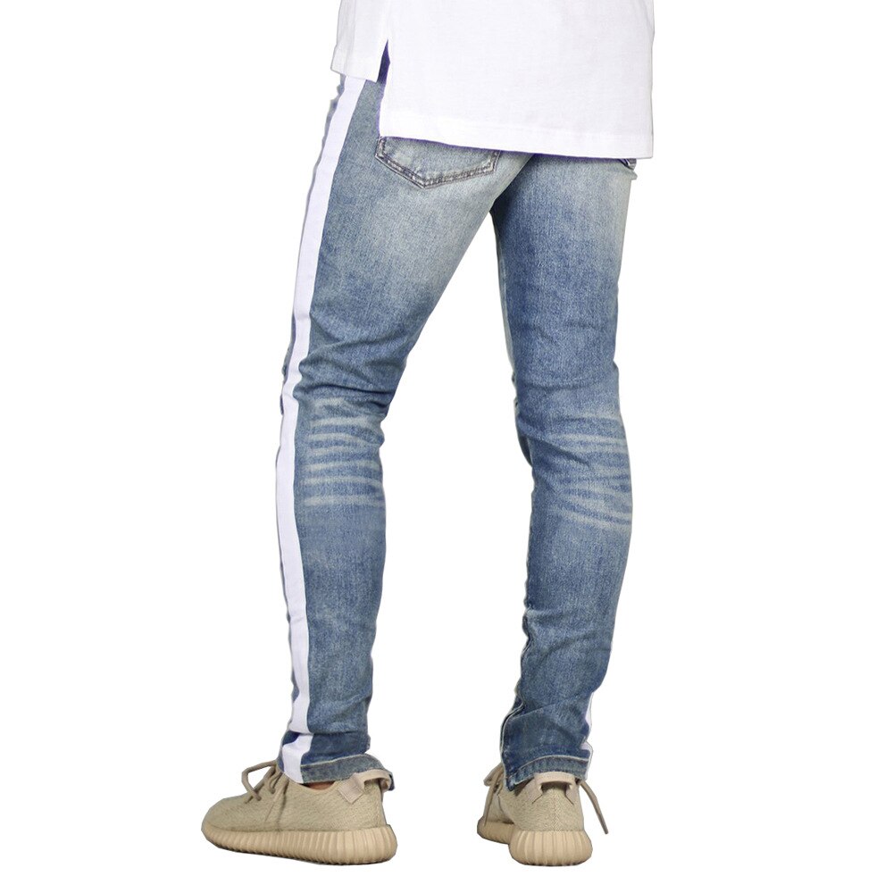 Männer Jeans strecken Dünne Zerrissene Jeans Mit Streifen Seite Y5035
