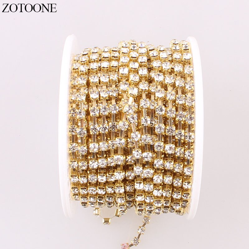 Zotoone diy gouden motief strass steentjes voor kleding strass zilveren klauwketting strass rand lijm nagels stickers naai accessoires c: Goudwit / Ss18