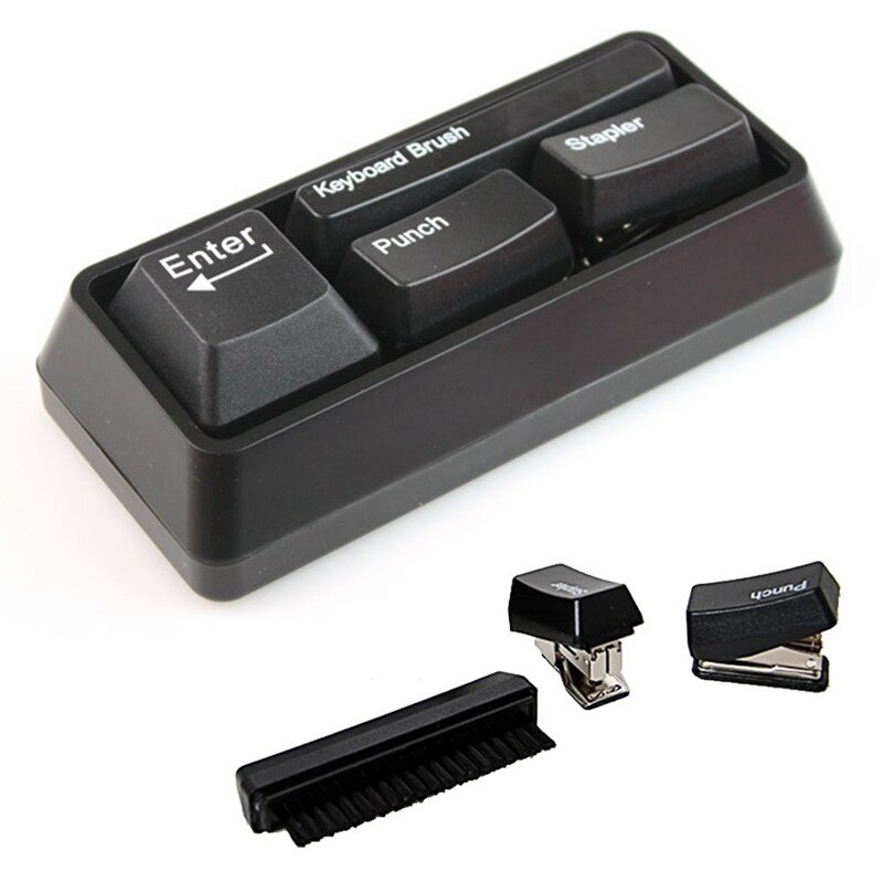 Novedoso conjunto de teclado estacionario como suministros de oficina estacionarios, grapadora/perforadora/cepillo de teclado/adsorción de Clip