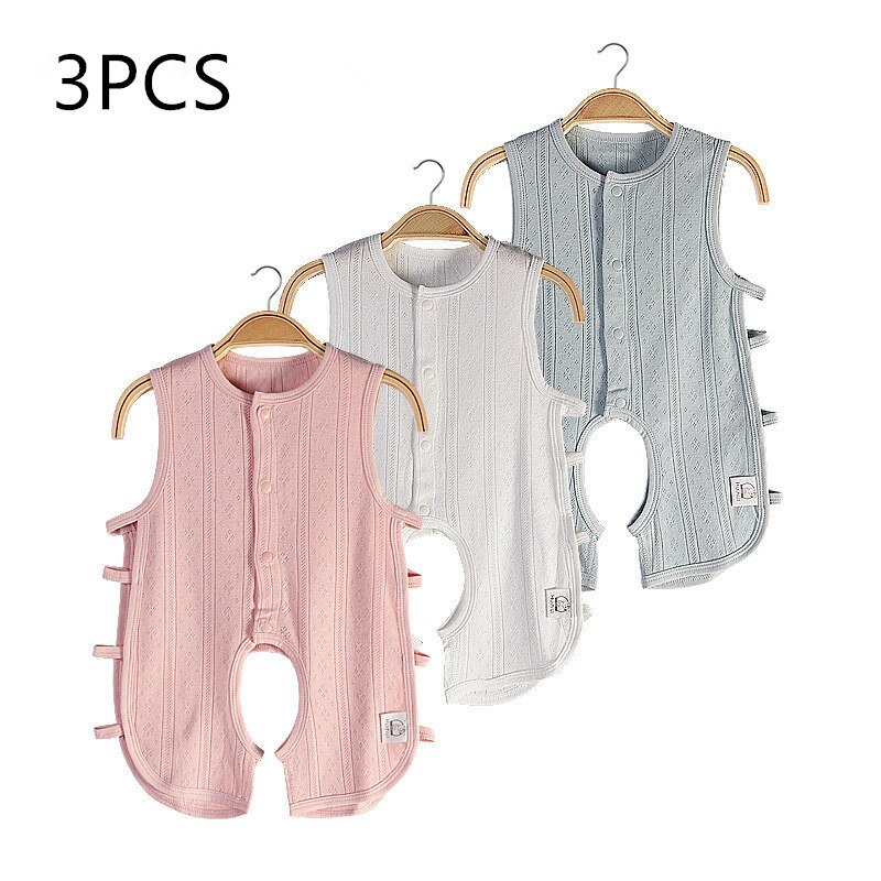 Combinaison d'été en coton pour -né, sans manches, gilet, pyjama, barboteuse, vêtements unisexe pour bébés, filles et garçons: 3PCS / 66CM