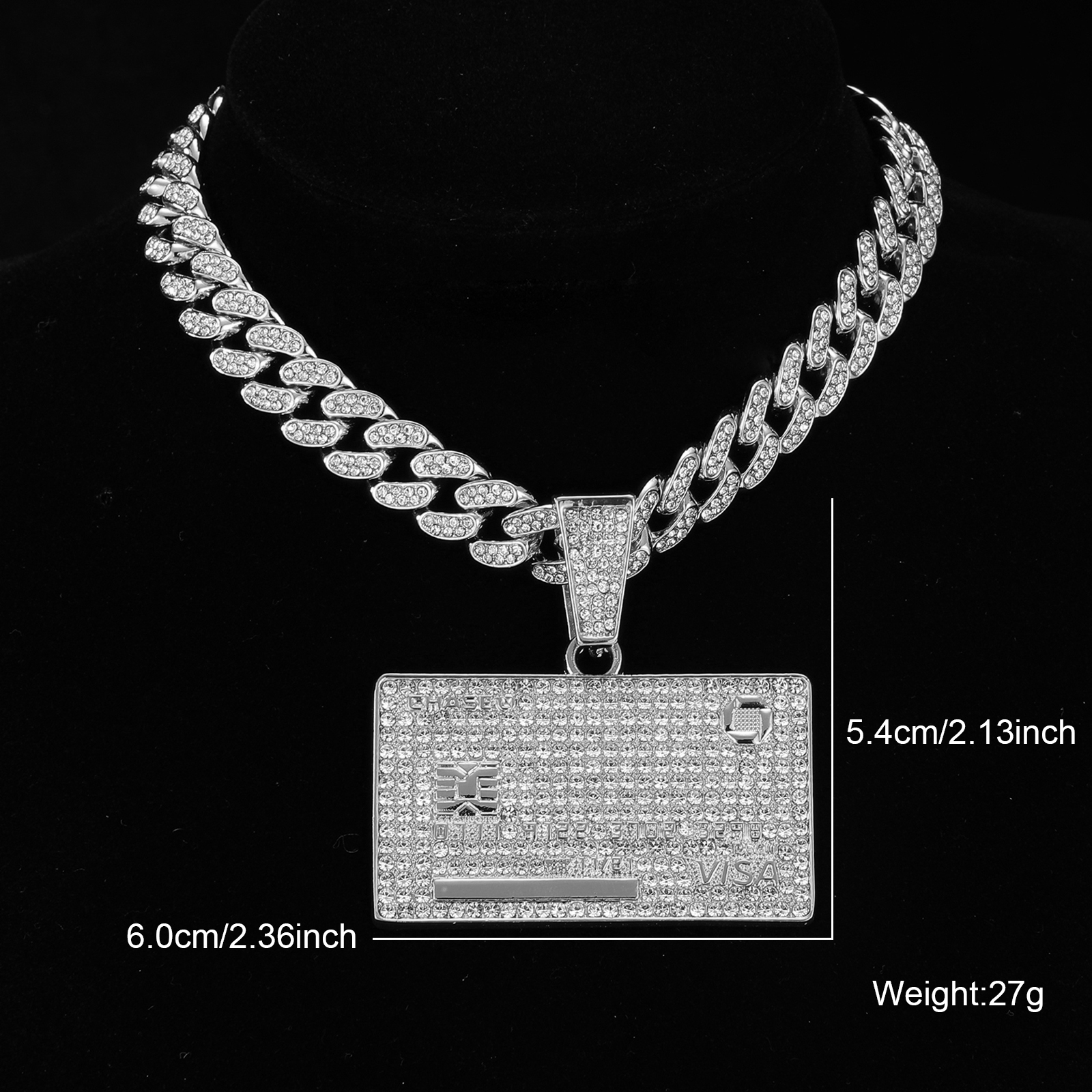 D & Z-colgante de tarjeta de crédito con diamantes de imitación de 13mm, cadena cubana de Miami, hip hop, collares ostentosos, joyería de para hombre: 40 cm / Rojo-marrón