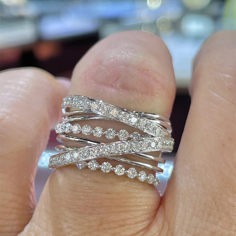 Caoshi lindos e elegantes anéis de festa de casamento com zircônia multicamadas, acessórios de dedo da moda de luxo feminino, joias delicadas