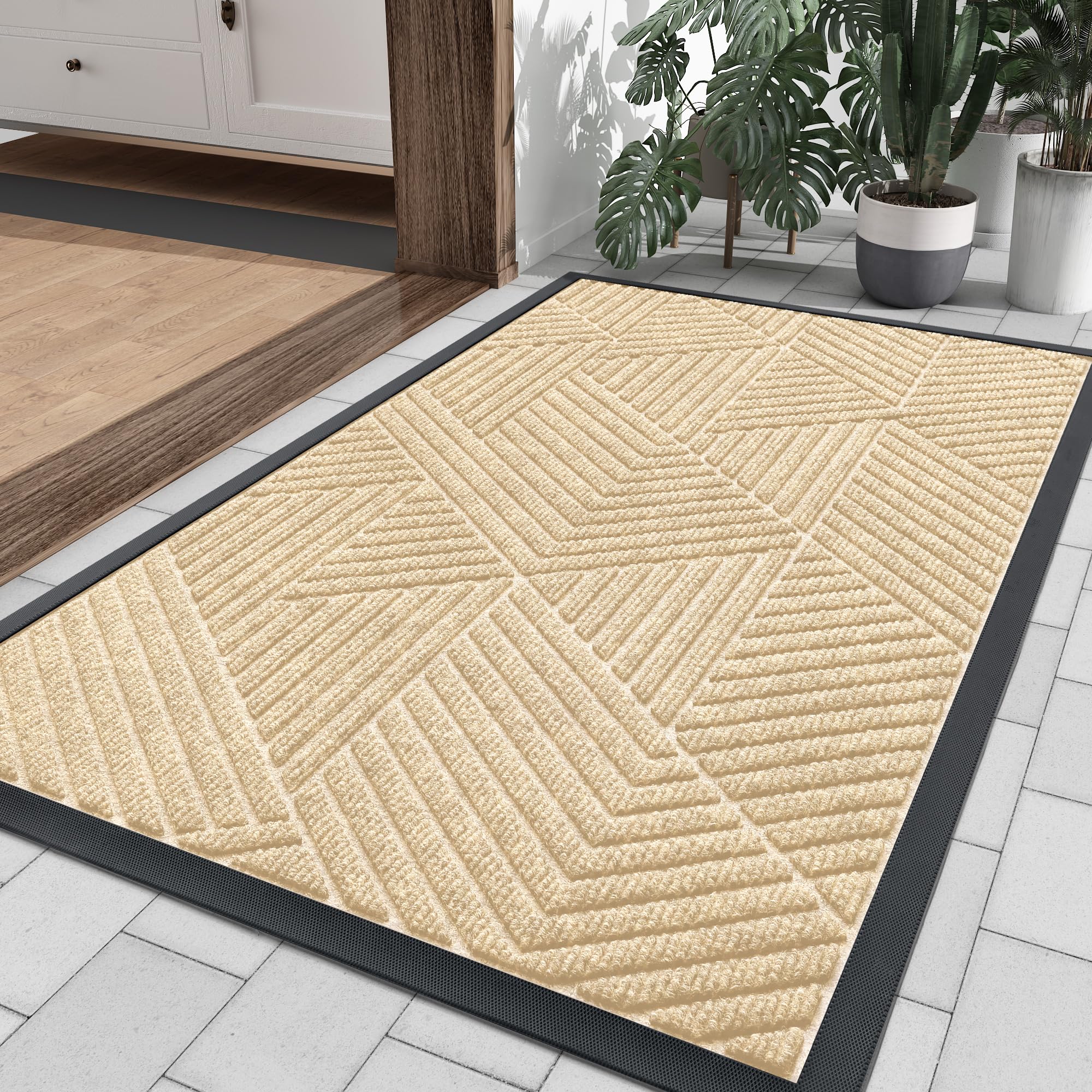 Olanly-felpudos delanteros interiores, alfombras de entrada de perfil bajo, alfombra absorbente para exteriores, resistente, antideslizante, lavable, alfombra de bienvenida, estera de goma: 500 mm x 1.200 mm / Transparente