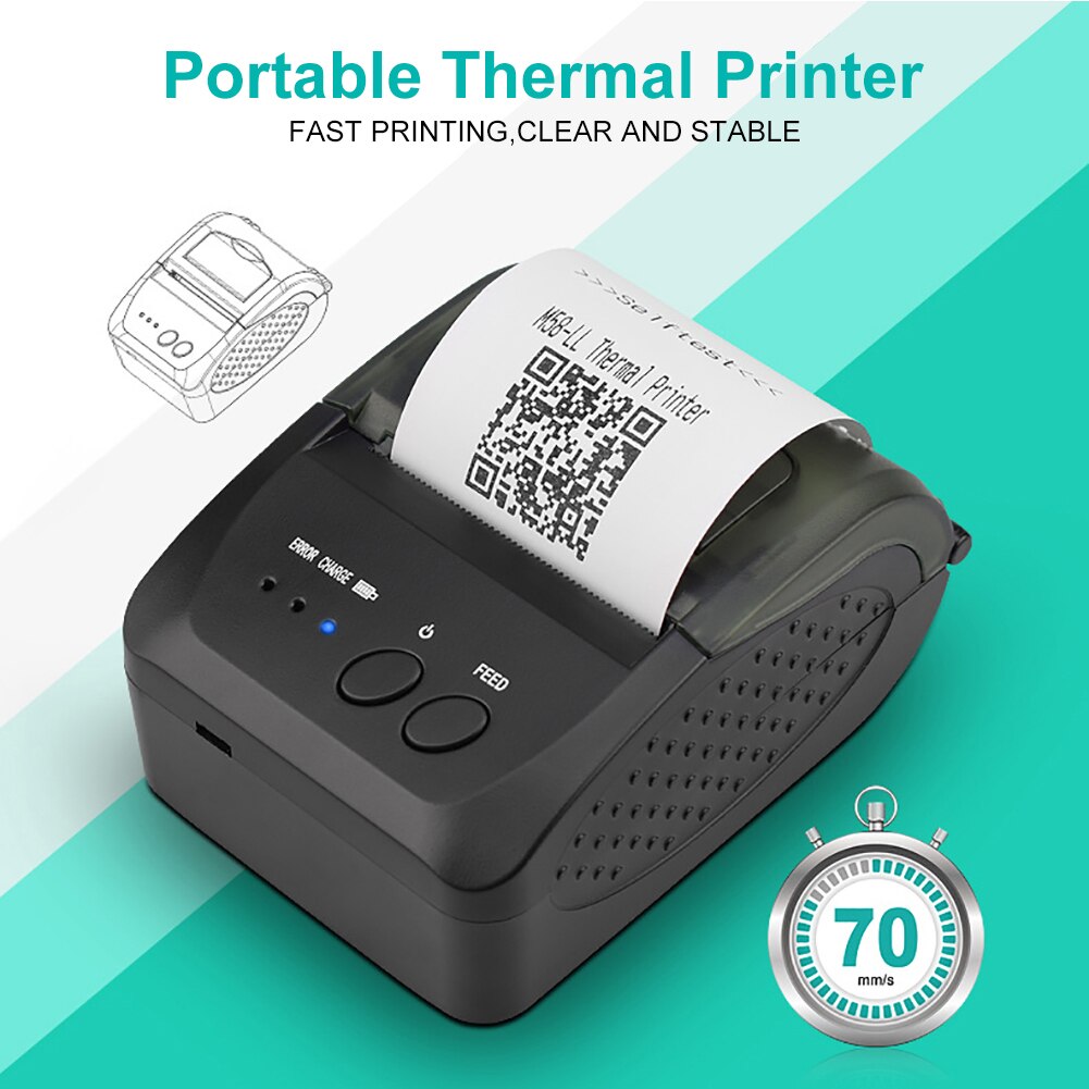 Wireless Bluetooth Receipt Thermal Printer Portable POS Printer for Restaurant Sales Retail 58MM Mobile Phone Android POS PC