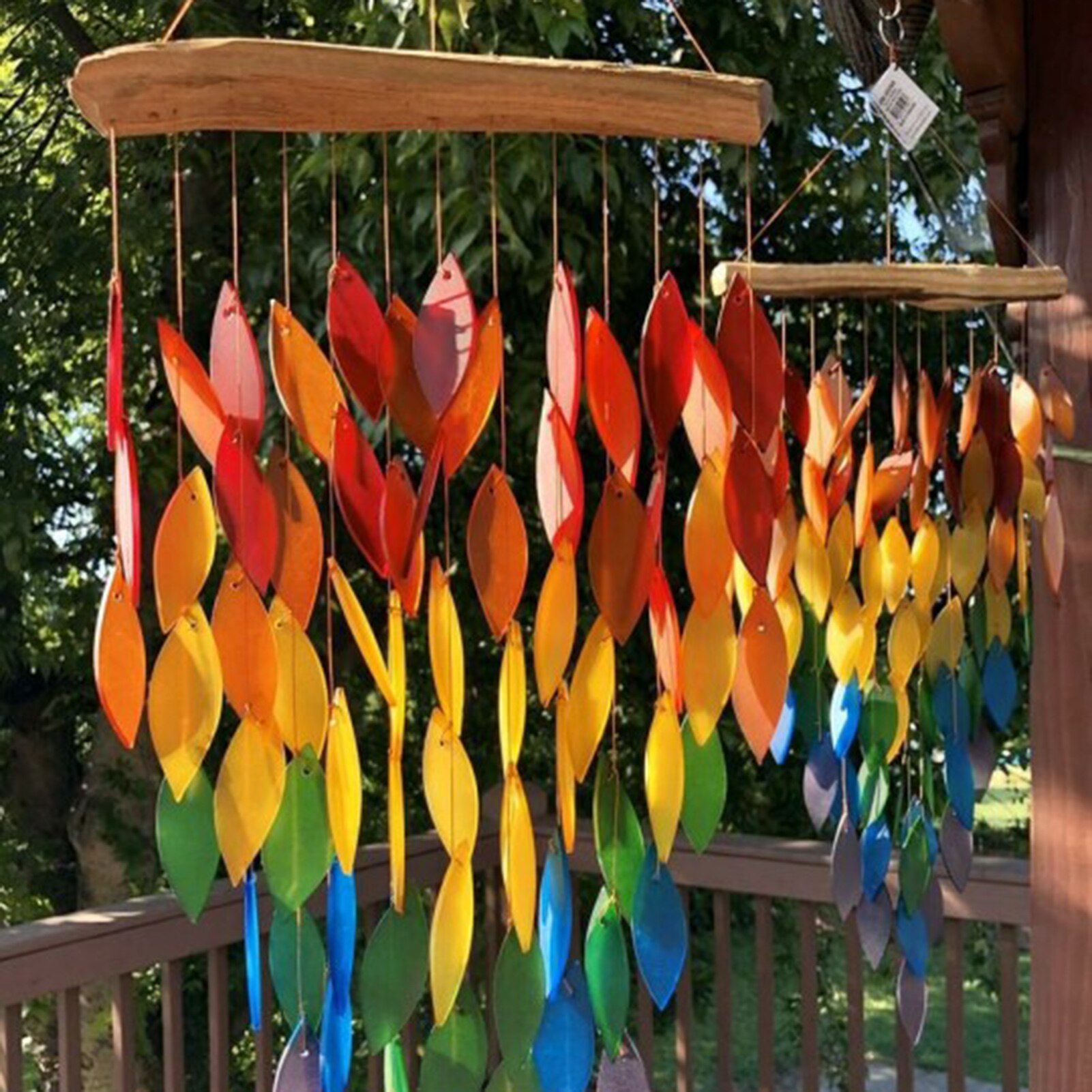 Rainbow Wind Chimes Wall Hanging Exquisite Waterfall Chime Outdoor Maple Leaf Wind Chimes Window Courtyard Gardening Decor